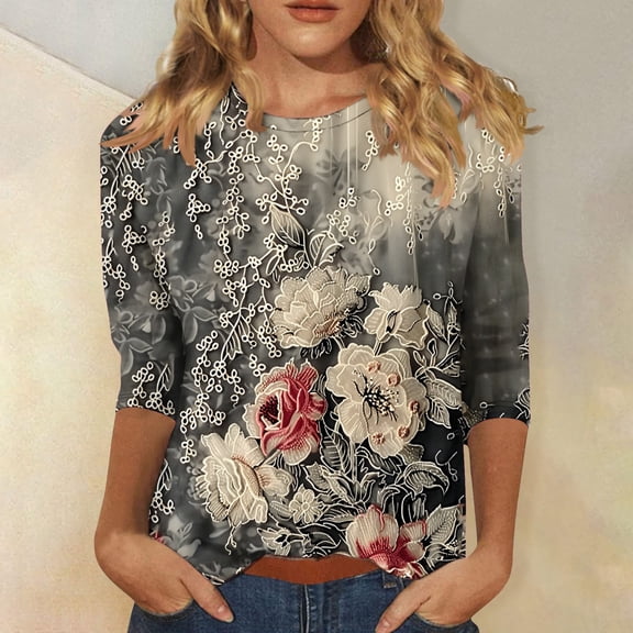 LiMoi Tshirts Shirts for Women Y2k Quarter Length Sleeve Tops T Shirts orders Womens Graphic T-Shirts Loose Fit Flowers my reorder list