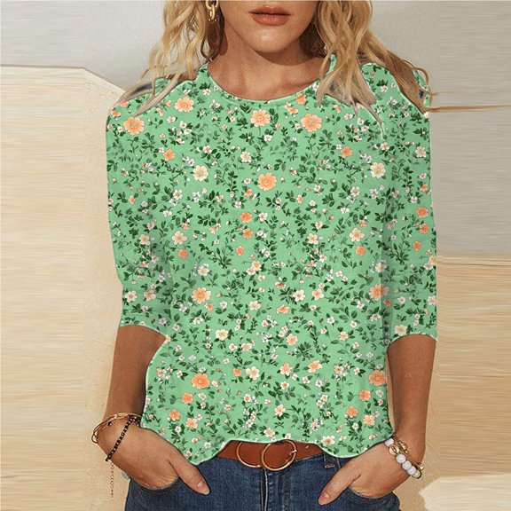 LiMoi Tshirts Shirts for Women Women's 3/4 Sleeve Tops Oversized Tshirts for Women Summer Oversized Tshirts for Women Graphic Western New & Trending