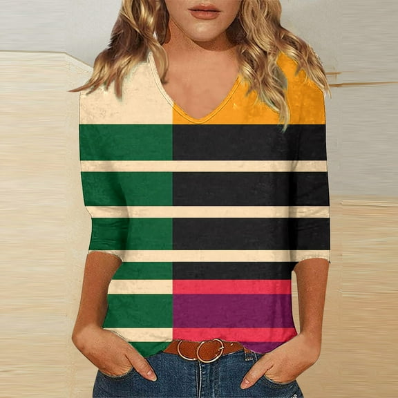 LiMoi White Tshirts Shirts for Women Gym Womens 3/4 Sleeve Tops Casual Summer Plus Size Tee Shirts for Women Plus Size Color Block 3/4 Sleeve Shirt my items ordered