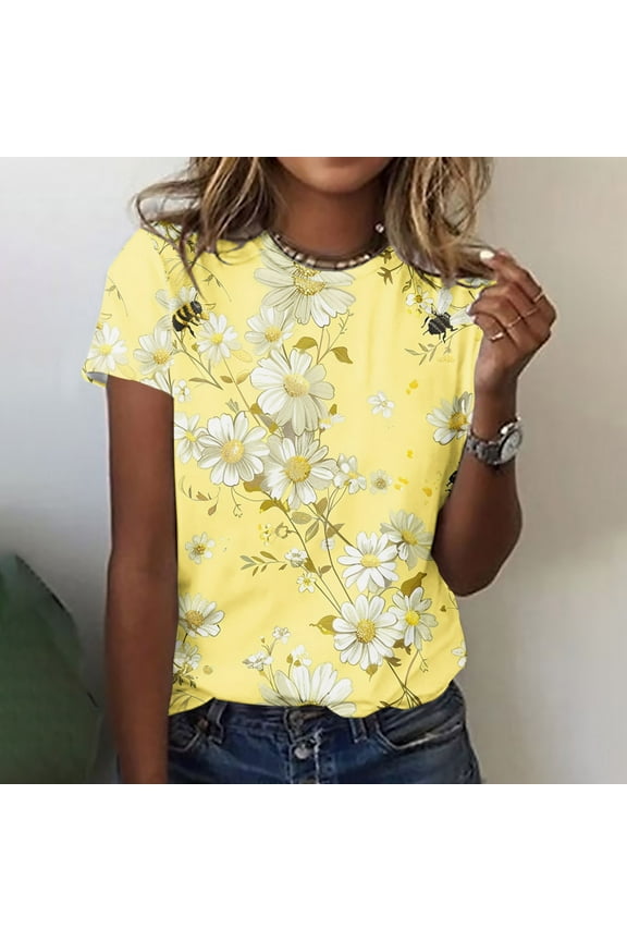 Women Short Sleeve Shirts Casual T Shirts Cotton Printed Tops for Women Womens Tops Plus Size Short Sleeve Get it Fast