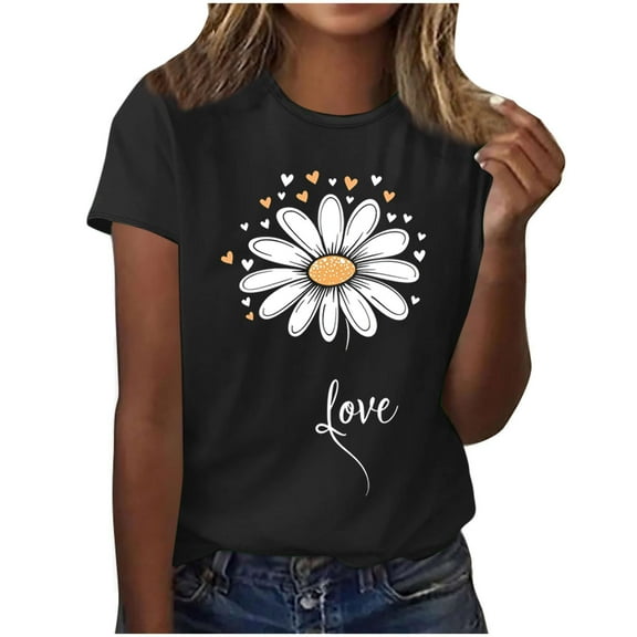 LiMoi Women's Short Sleeve Shirts Cotton T Shirts for Women Trendy Summer Floral Blouses for Women Shirts My Order
