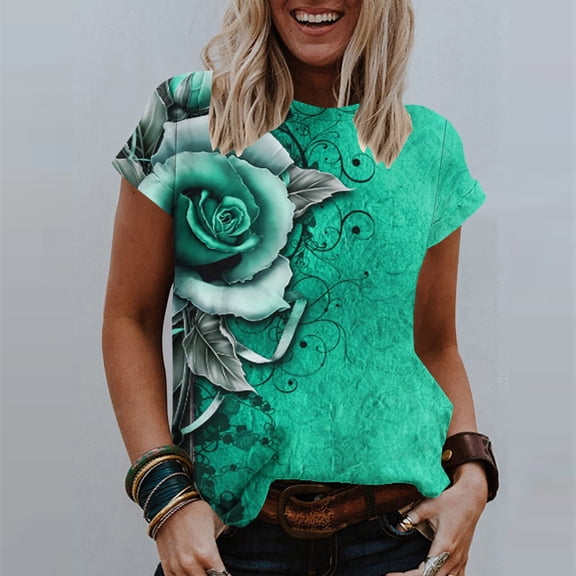 LiMoi Women's Short Sleeve T Shirts Loose Fit T Shirts Cotton for Women Floral Shirts for Women Short Sleeve Oversized Tshirts New Arrivals