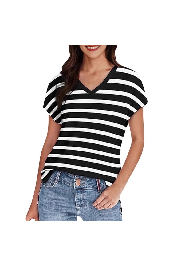 Women's Short Sleeve Tops V Neck Womens Tops Trendy Casual Color Block Shirt Oversized Tshirts for Women Plus Size My Orders