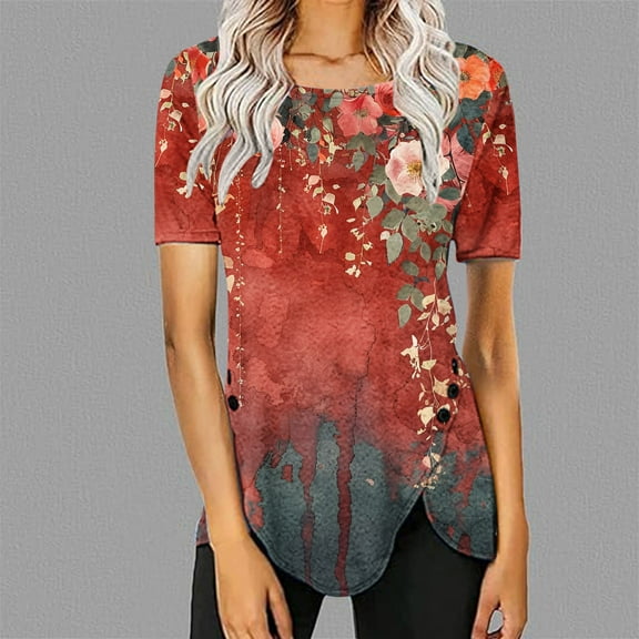 LiMoi Women's Tops Short Sleeve Work Womens Tops Summer White Printed Tshirts Tops for Women Loose Fit My Reorder List