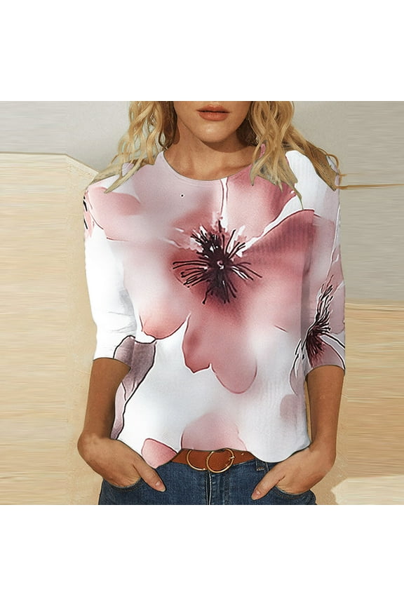 Womens Oversized Summer Shirts 3/4 Length Sleeve Womens Tops Petite Womens Tops Cheap Printed Tshirts for Women My Items Ordered