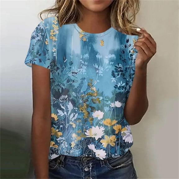 LiMoi Womens Short Sleeve Tops Womens T Shirts Cotton Print Shirts for Women Plus Size Tee Shirts Get it Fast