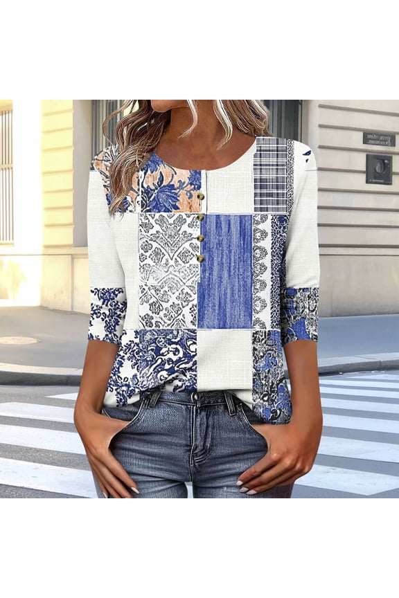 Womens Summer Oversized T Shirts Plus Size Three Quarter Length Sleeve Tunic Tops T Shirts Graphic Print Tops for Women 2025 reorder items