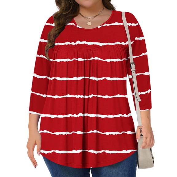 LiMoi Womens Summer Print Tops Casual Cheap Womens 3/4 Length Sleeve Tops Plus Size Blouses for Women Dressy Color Block Crewneck T Shirt Get it Fast
