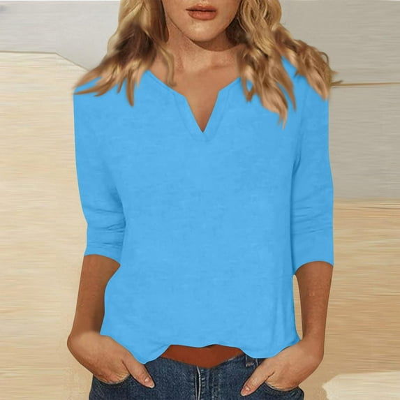 LiMoi Womens Summer Shirts Cheap orderWomens 3/4 Sleeve Shirts Casual Plus Size Shirts for Women Dressy Solid Color Tops for Women V Neck My Items