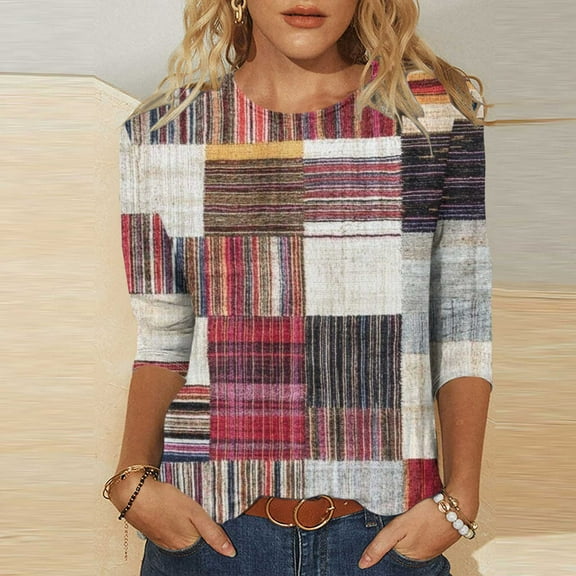 LiMoi Womens Summer T Shirts Cheap Womens 3/4 Sleeve T Shirts Plus Size Tee Shirts for Women Women's Plus Size Color Block Shirt My Reorder List