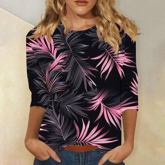 LiMoi Womens Summer T Shirts V Neck 3/4 Length Sleeve Womens Tops Plus Size Tee Shirts for Women Print T Shirts for Women My Reorder List