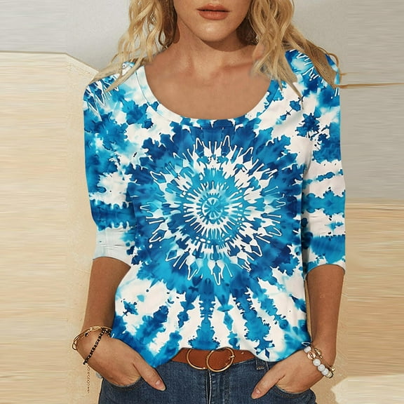 LiMoi Womens Summer T Shirts Womens 3/4 Length Sleeve Tops Plus Size Womens Tops Plus Size Womens Tie Dye Shirts Black New Arrivals