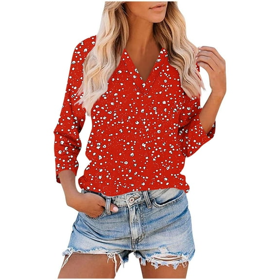 LiMoi Womens Summer Tee 3/4 Sleeve T Shirts for Women T Shirts for Women Plus Size Cheap Floral Shirts for Women Dressy Casual Reorder Items