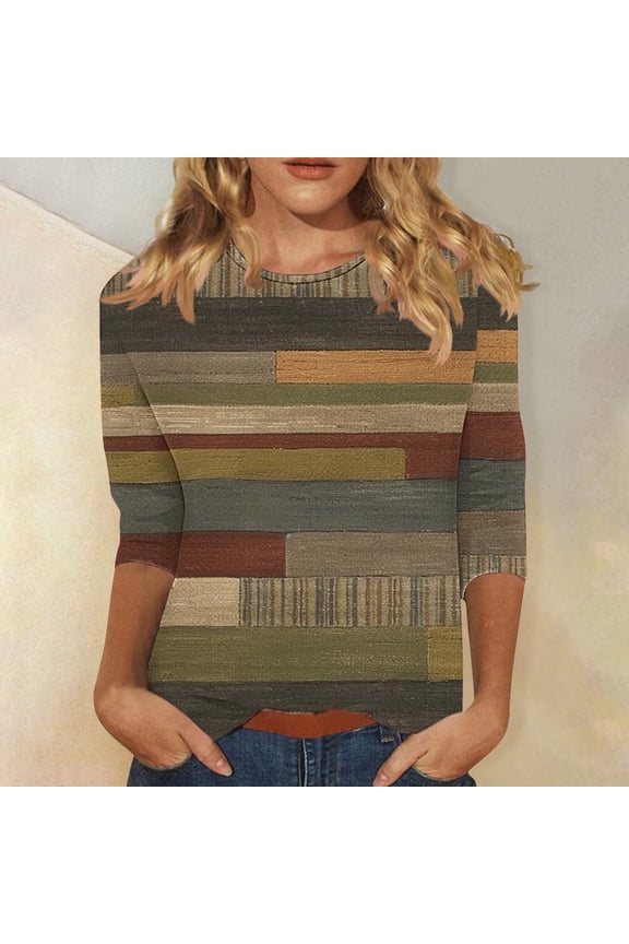 Womens Summer Tee Shirts Cheap Women's Tops 3/4 Sleeve Print Plus Size Tee Shirts for Women Black and White Striped Shirt Women My Reorder List