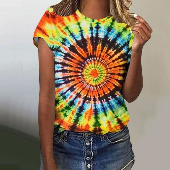 LiMoi Womens Summer Tees Loose Fit Womens Short Sleeve T Shirts Loose Fit Tshirts Shirts for Women Womens Tie Dye Blouse Oversized Tee Shirts