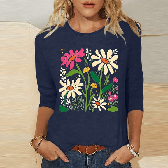 LiMoi Womens Summer Tees Loose Womens 3/4 Sleeve Tops for Summer Oversized Tshirts Comfy T Shirts Graphic New & Trending