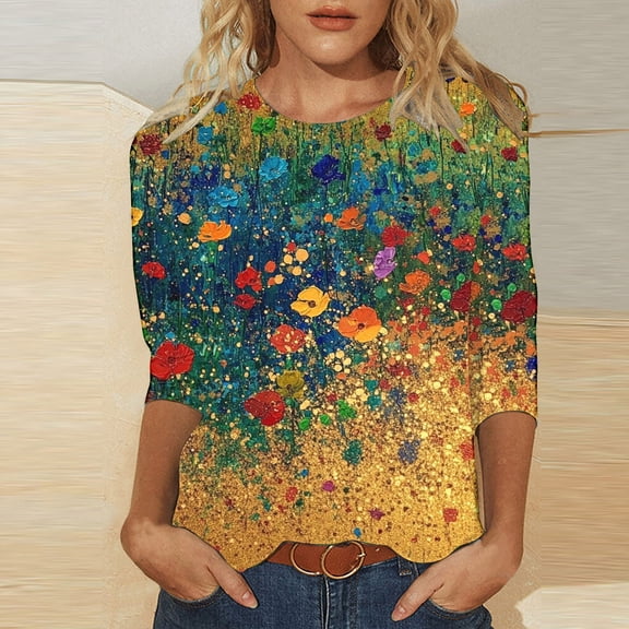 LiMoi Womens Summer Tops Casual Dressy Women's 3/4 Length Sleeve Tops Blend Oversized Tshirts Womens T Shirts Loose Fit Graphic Reorders