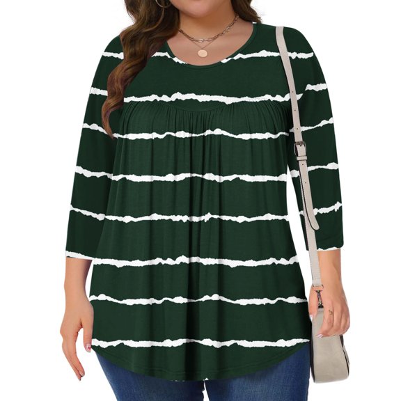 LiMoi Womens Summer Tops Casual Womens 3/4 Sleeve T Shirts Cheap Plus Size Tops for Women Summer Color Block Crewneck T Shirt My Items