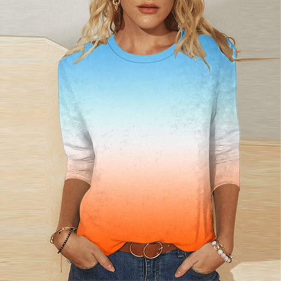 LiMoi Womens Summer Tops Dressy Casual Fitted Women's 3/4 Sleeve Tops Summer T Shirts for Women Plus Size Loose Fit Tie Dye Tops for Women Get it Fast