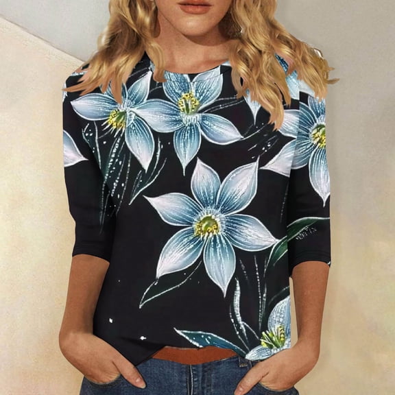 LiMoi Womens Summer Tops Trendy Casual Three Quarter Length Sleeve Tops Tops for Women Summer Work Printed T Shirts for Women Graphic New Arrivals