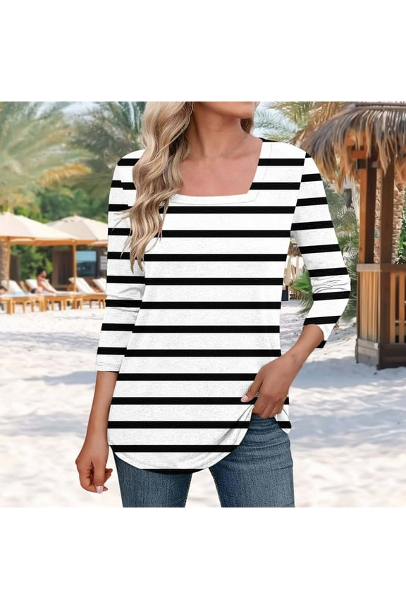 Womens Summer Tops V Neck T Shirt Womens Tops 3/4 Sleeve Oversized Tops for Women Color Block Tunic Tops for Women Plus Size my reorder list
