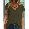 thumbnail image 1 of LiMoi Womens Summer Tops V Neck Tight Short Sleeve Tshirts Shirts Essentials Womens T Shirts Solid Tops Women Tunic Tops reorder items, 1 of 6
