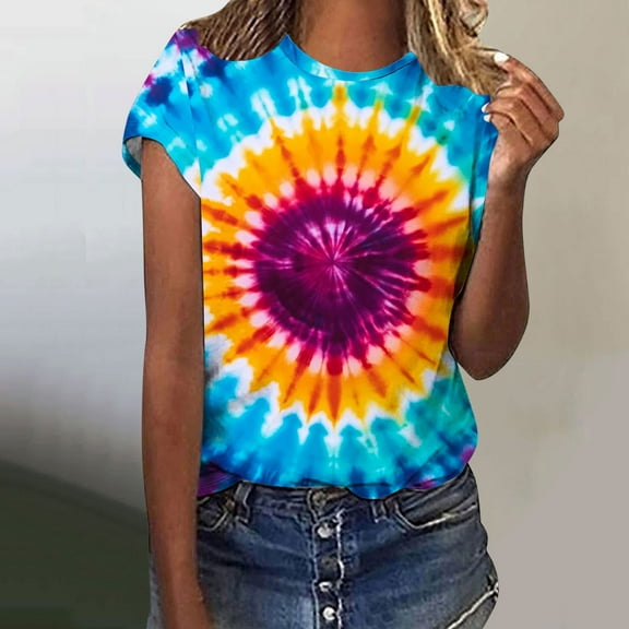 LiMoi Womens Summer Work Tops Trendy Short Sleeve Blouses for Women 2025 Womens Tops Summer Casual Womens Tie Dye Shirts Summer Tshirts Shirts