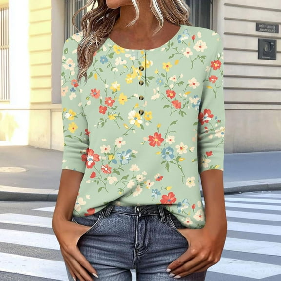 LiMoi Womens Summer Work Tops Women 3/4 Sleeve Tops Summer Tshirts Shirts for Women Oversized Floral Blouses for Women 3/4 Sleeve my reorder list