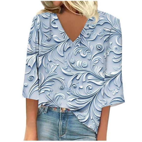 LiMoi Womens T Shirts Casual Loose Fit 3/4 Length Sleeve Womens Tops T Shirts Loose Fit Womens T Shirts Graphic New Arrivals