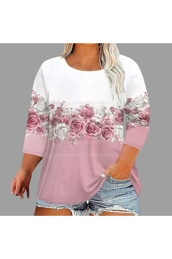 Womens T Shirts Women's 3/4 Length Sleeve Tops Plus Size Tee Shirts for Women Womens Graphic T Shirts Loose Fit orders New Arrivals