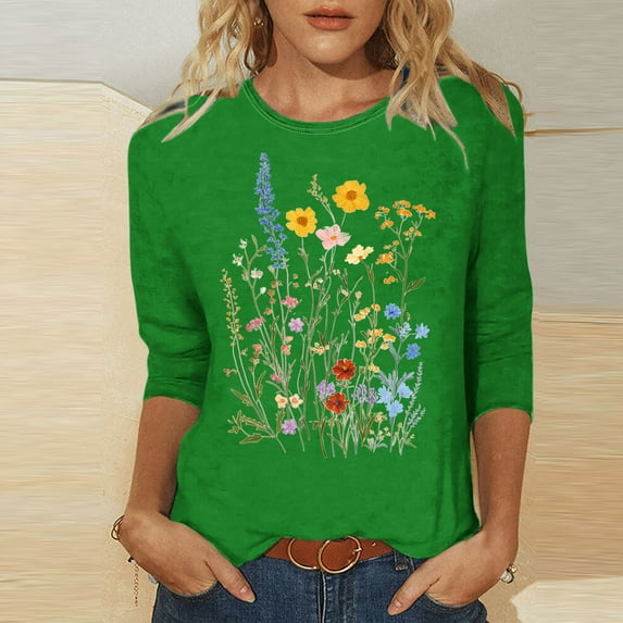 LiMoi Womens T Shirts Loose Fit Boho 3/4 Sleeve T Shirts Tops for Women Summer Outfits Tshirts Shirts for Women Graphic T-Shirts orders my orders