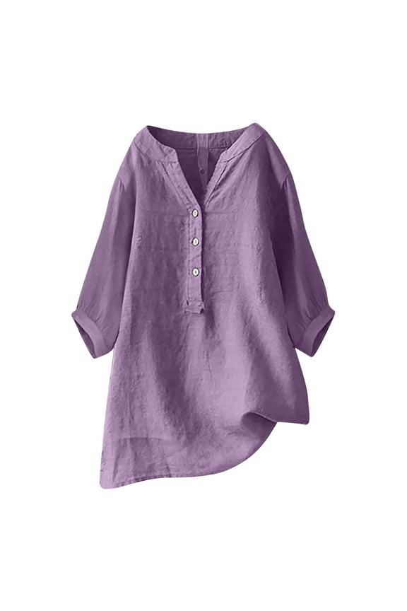 Womens T Shirts Loose Fit Boho Women's 3/4 Sleeve Tops Cotton Oversized Tshirts for Women Summer Solid Color Tees for Women New & Trending