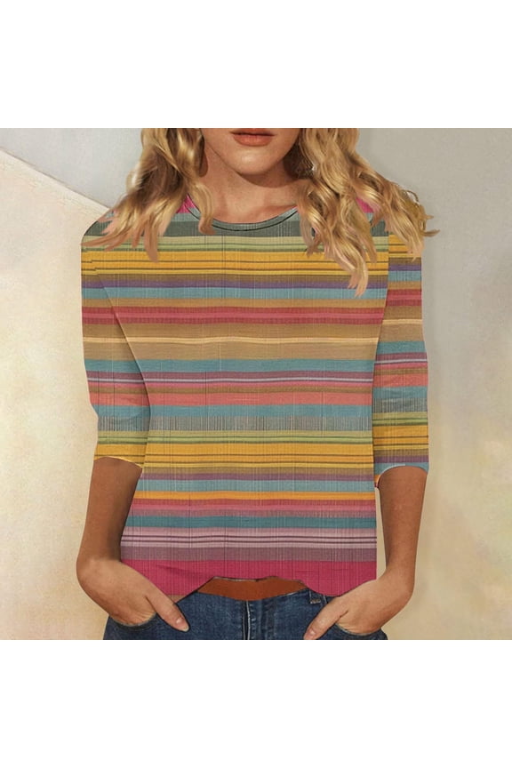 Womens T Shirts Loose Fit Cheap Quarter Sleeve Tops for Women Plus Size T Shirts Striped T Shirt Women My Items
