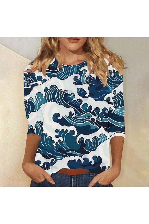 Womens Thick T Shirts Loose Fit 3/4 Sleeve Womens Tops Oversized Tops Vneck Printed Tshirts Shirts for Women My Items Ordered