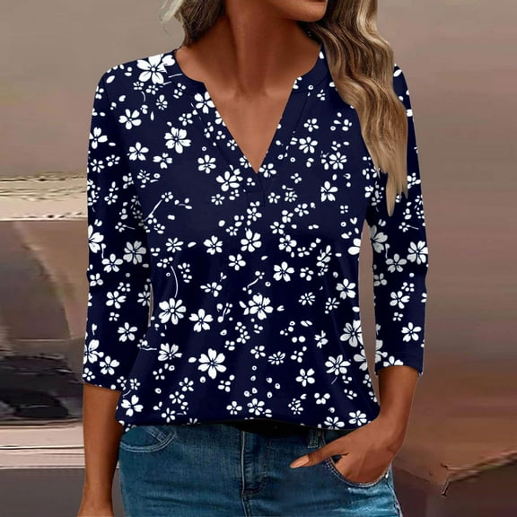 LiMoi Womens Tops Casual 3/4 Sleeve Shirts for Women Blouses for Women Dressy Casual Summer Print Tops for Women 2025 New & Trending