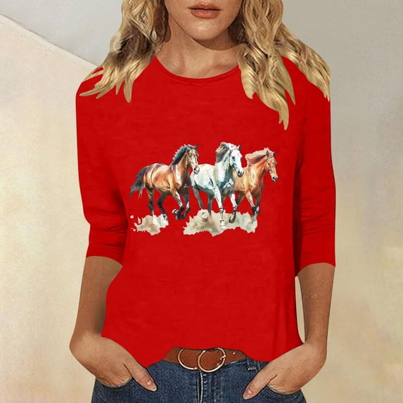 LiMoi Womens Tops Casual Cute Three Quarter Length Sleeve Tunic Tops Spring Clothes for Women Tshirts Shirts T-Shirts reorder New Arrivals