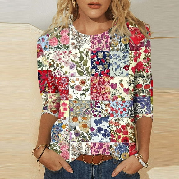 LiMoi Womens Tops Casual Plus Size Tops for Women 3/4 Sleeve T Shirts for Women Plus Size Print Tops for Women Y2k My Orders