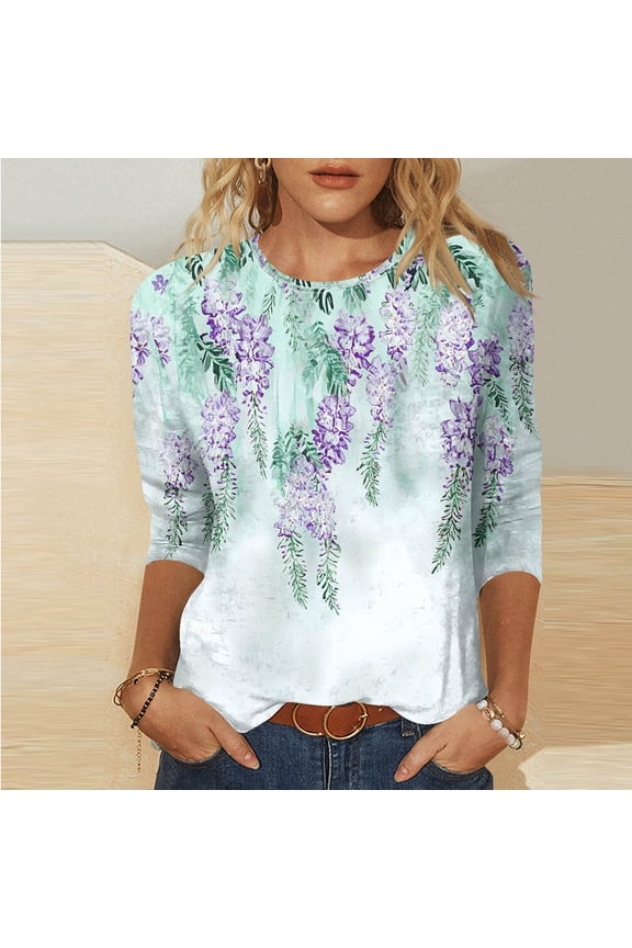 Womens Tops Casual Summer Women 3/4 Sleeve T Shirts Plus Size T Shirts for Women Graphic Workout Oversized Graphic T Shirts for Women My Items