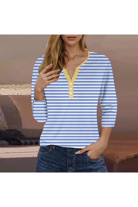 Womens Tops Dressy Casual Plus Size Womens Tops Petite Sizes Only 3/4 Sleeve Plus Size Cotton Tunic Tops for Women Striped Tops for Women 2026 New & Trending