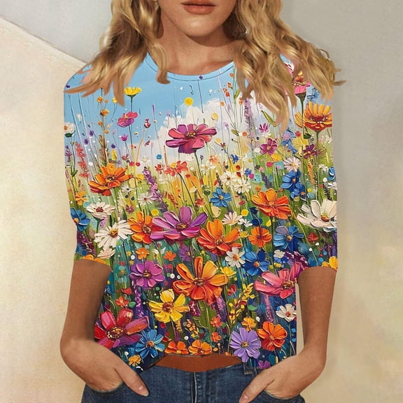 LiMoi Womens Tops Dressy Casual Short Sleeve Quarter Length Sleeve Tops for Women Tunic T Shirts Floral Shirts for Women My Items Ordered