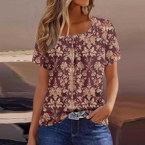 LiMoi Womens Tops Short Sleeve Dressy T Shirts Cotton for Women Printed Shirts for Women Graphic Oversized Tshirts for Women Reorders