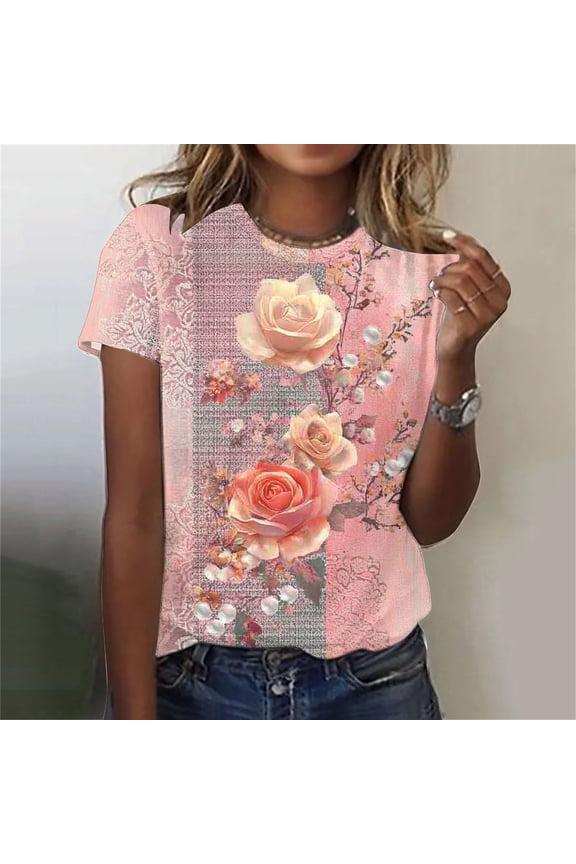 Womens Tops Short Sleeve Fitted Tshirts Shirts Fitted Cute Summer Oversized Graphic Tshirts Tee Shirts for Women Graphic Get it Fast