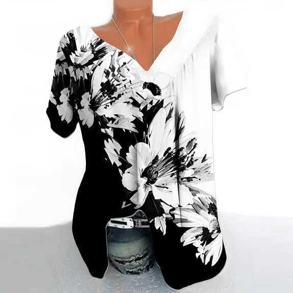 LiMoi Womens Tops Short Sleeve Floral Tshirts Shirts T Shirts for Women Graphic Plus Size Tops for Women Dressy Reorder Items