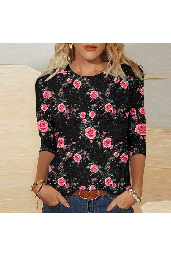 Womens Tops Trendy Short Sleeve 3/4 Length Sleeve Womens Tops Shirts for Women Cheap Womens T Shirts Graphic My Items Ordered