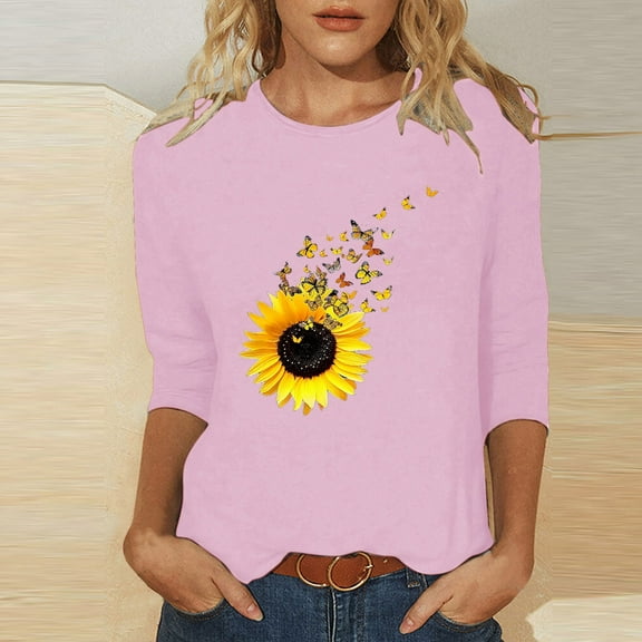 LiMoi Work Tops Summer 3/4 Length Sleeve Womens Tops Oversized Tops for Women Western Floral Shirts for Women Plus Size My Orders