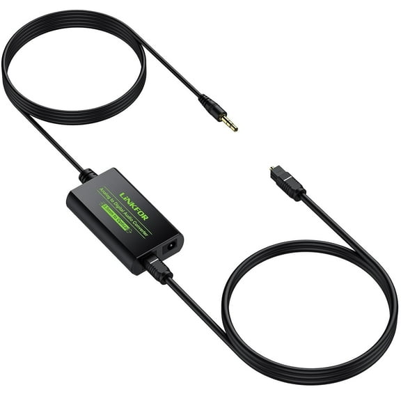 LiNKFOR 3.5mm to Optical SPDIF Converter - Analog to Digital Audio Adapter with Toslink Cable for TV/Soundbar/projector Plug & Play