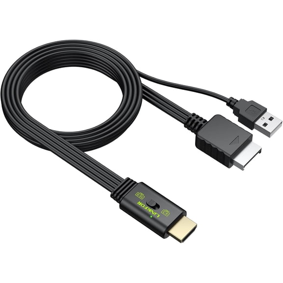 LiNKFOR PS2 to HDMI Converter Cable, 1080P 60Hz Output with 4:3/16:9 Aspect Ratio Switch, Plug-and-Play Adapter for All PS2/PS1 Consoles (NTSC/PAL), Compatible with Smart TVs & Monitors