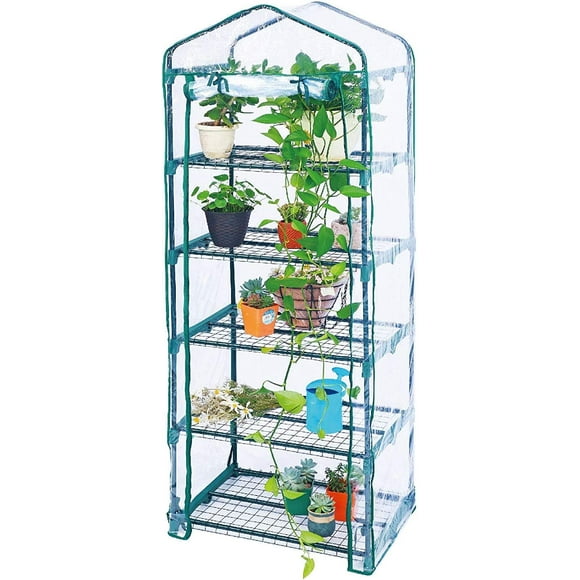 LiTian Garden 5 Tier Mini Greenhouse - 75'' H x 27'' L x 19'' W - Sturdy Portable Gardening Shelves with PVC Cover - Small Porch Green House for Growing Plants Flowers Indoor & Outdoor