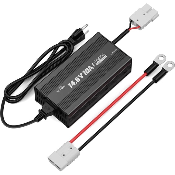 LiTime 10 Amp Lithium Battery Charger 14.6V AC-DC LiFePO4 Lithium Battery Charger with Anderson Connector LED Indicator Charger Special for Deep Cycle Rechargeable Batteries of Car, Truck, Boat, RV