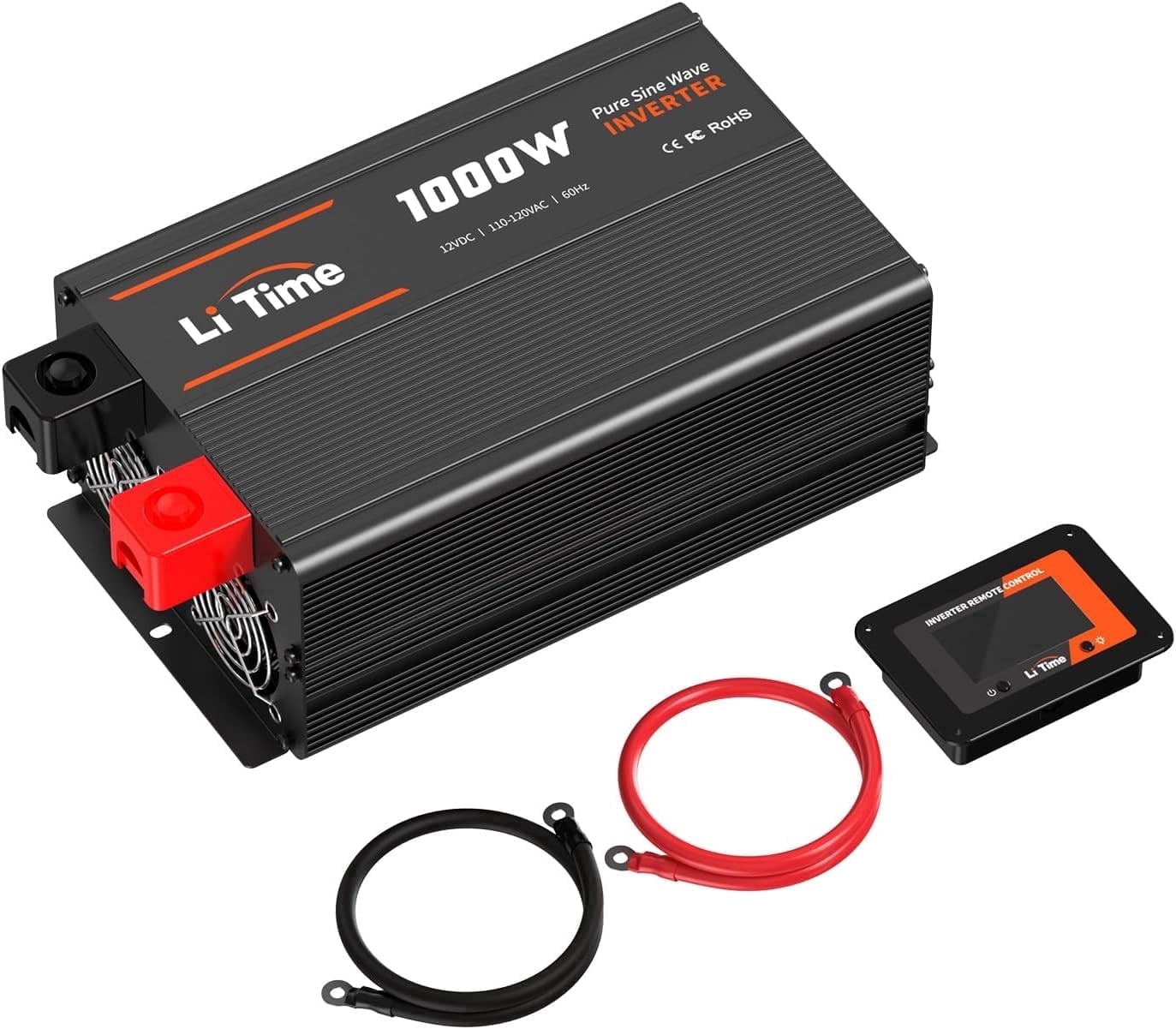 LiTime 1000W Pure Sine Wave Inverter 12V DC to 120V AC Converter for RV, Truck, Off-Grid Solar Car Power Inverter with 3 AC Outlets, 5V 2.4A USB, Type-C Port, Remote Controller, 2000W Peak